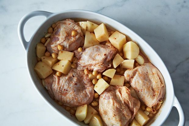 Extraordinary Marinated and Roasted Chicken, Potatoes, and Chickpeas