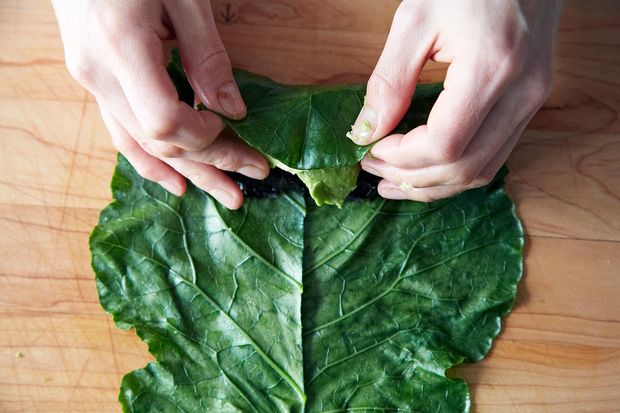 Collard Roll Ups with Coconut Curry Kale