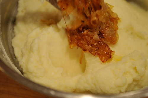 Mashed Potatoes with Caramelized Onions and Goat Cheese