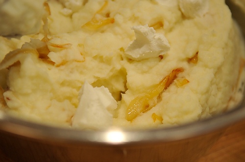 Mashed Potatoes with Caramelized Onions and Goat Cheese