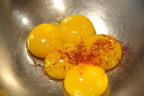 Saffron Semifreddo with Cherry-Cardamom Syrup and Salted Honey-Hazelnuts