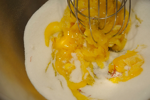 Saffron Semifreddo with Cherry-Cardamom Syrup and Salted Honey-Hazelnuts