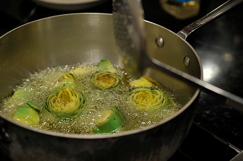 Baby Purple Artichokes Fried in Olive Oil