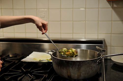 Baby Purple Artichokes Fried in Olive Oil