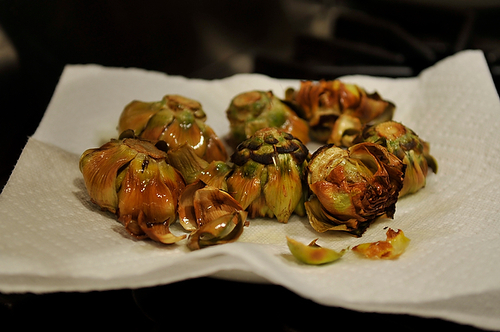 Baby Purple Artichokes Fried in Olive Oil