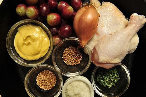Roast Chicken with Mustard and Grapes