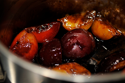 Buffalo Mozzarella with Balsamic Glazed Plums, Pine Nuts and Mint