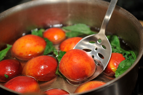Peaches Poached with Basil