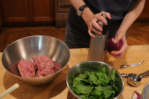 Kefta-Style Meatballs with Grilled Grapes and Yogurt Sauce