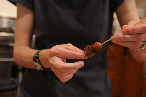Kefta-Style Meatballs with Grilled Grapes and Yogurt Sauce