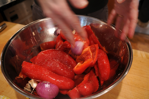 Roasted Red Pepper Soup with Corn and Cilantro