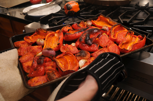 Roasted Red Pepper Soup with Corn and Cilantro
