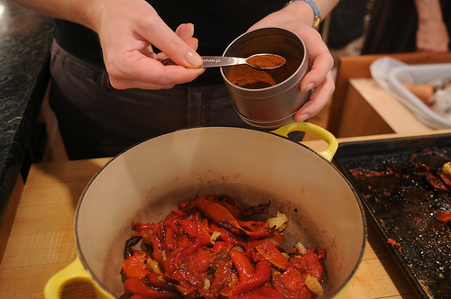 Roasted Red Pepper Soup with Corn and Cilantro