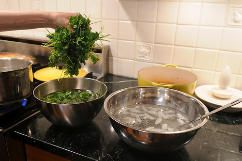 Roasted Red Pepper Soup with Corn and Cilantro