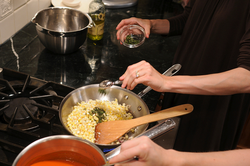 Roasted Red Pepper Soup with Corn and Cilantro