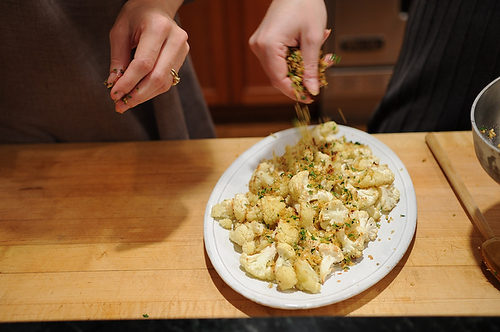 Roasted Cauliflower with Gremolata Bread Crumbs