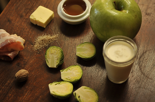 Glazed Brussels Sprouts and Apples in Browned Butter and Cream 