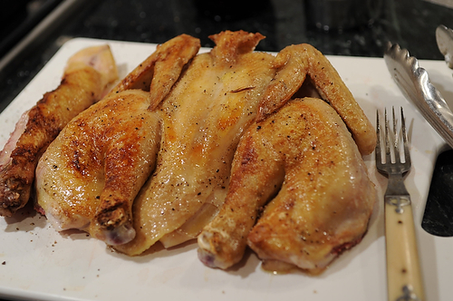 Spatchcocked and Braise-Roasted Chicken