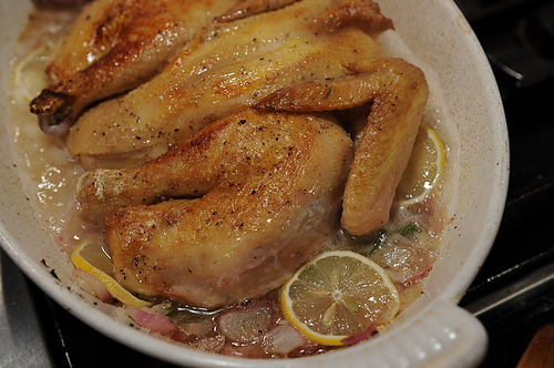 Spatchcocked and Braise-Roasted Chicken