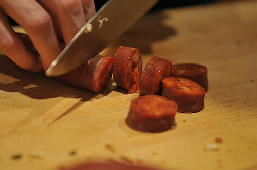 Ciabatta Stuffing with Chorizo, Sweet Potato, and Mushrooms