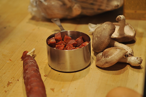 Ciabatta Stuffing with Chorizo, Sweet Potato, and Mushrooms