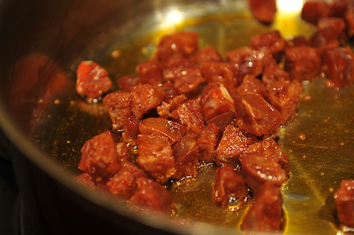 Ciabatta Stuffing with Chorizo, Sweet Potato, and Mushrooms