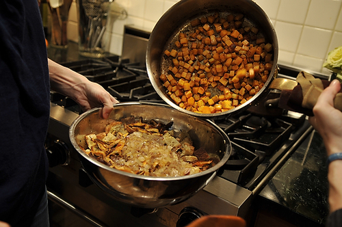 Ciabatta Stuffing with Chorizo, Sweet Potato, and Mushrooms