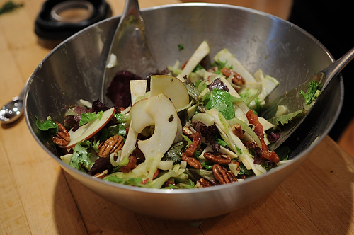 Not-Too-Virtuous Salad with Caramelized Apple Vinaigrette