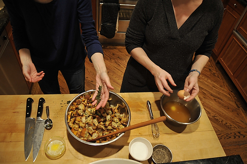 Ciabatta Stuffing with Chorizo, Sweet Potato, and Mushrooms