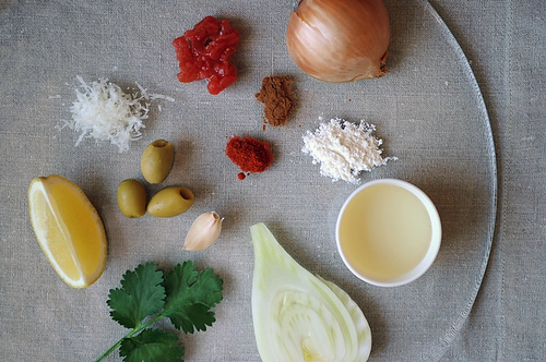 Chicken that Fancies Itself Spanish with Lemons, Onions & Olives