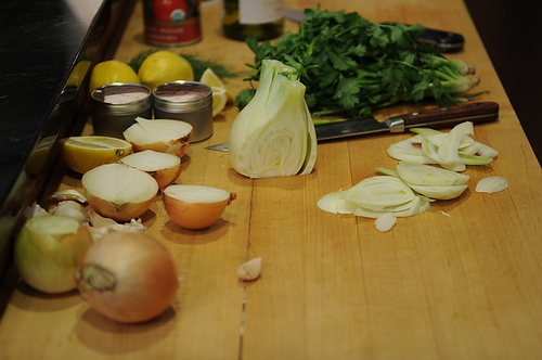 Chicken that Fancies Itself Spanish with Lemons, Onions & Olives