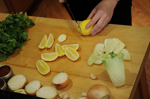 Chicken that Fancies Itself Spanish with Lemons, Onions & Olives
