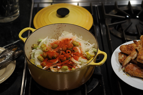 Chicken that Fancies Itself Spanish with Lemons, Onions & Olives