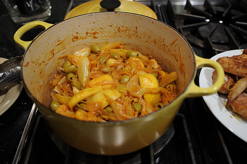 Chicken that Fancies Itself Spanish with Lemons, Onions & Olives