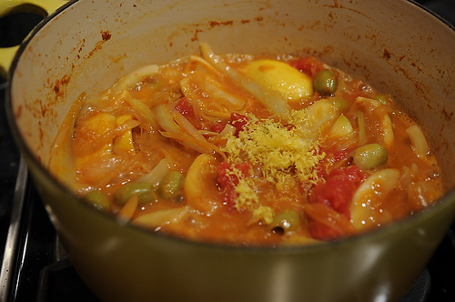 Chicken that Fancies Itself Spanish with Lemons, Onions & Olives