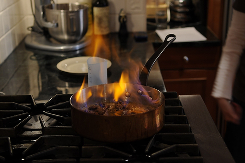 flaming chicken livers