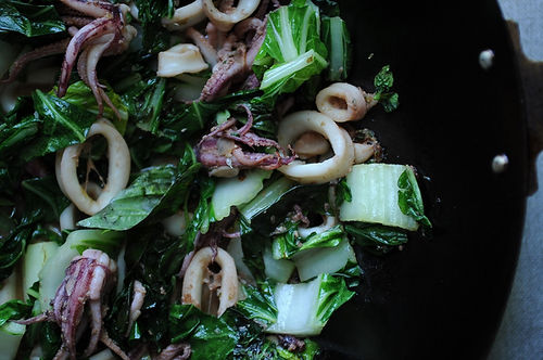 Quick Wok-Fired Squid with Greens