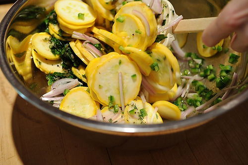 Summer Squash Gratin with Salsa Verde and Gruyere