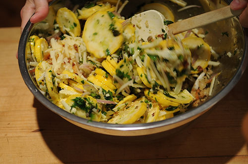 Summer Squash Gratin with Salsa Verde and Gruyere