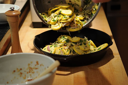 Summer Squash Gratin with Salsa Verde and Gruyere