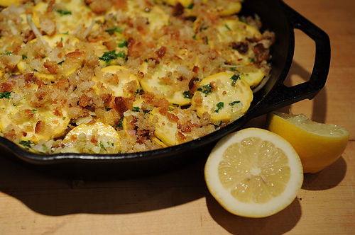 Summer Squash Gratin with Salsa Verde and Gruyere