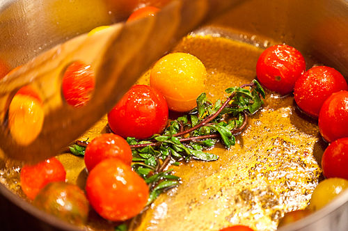Baked Ricotta and Goat Cheese with Candied Tomatoes