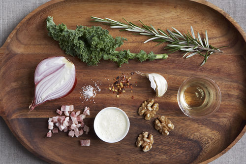 Kale with Pancetta, Cream and Toasted Rosemary Walnuts