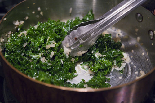 Kale with Pancetta, Cream and Toasted Rosemary Walnuts