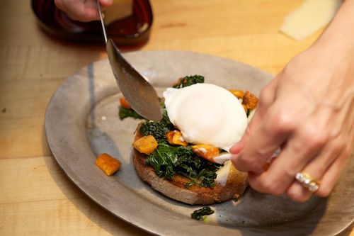 Sautéed Kale, Roasted Sweet Potato and Poached Egg Holiday Toast