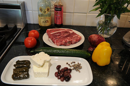 Grilled Blade Chops over Greek Salad