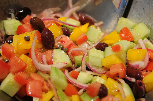 Grilled Blade Chops over Greek Salad
