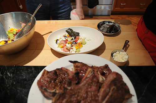 Grilled Blade Chops over Greek Salad