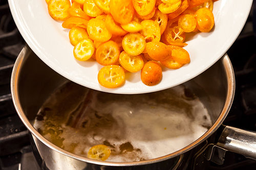 Orange Ricotta Pillows with Lillet Kumquat Compote