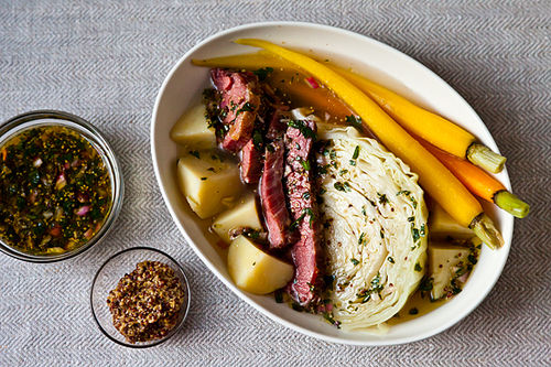 Suzanne Goin's Corned Beef and Cabbage with Parsley-Mustard Sauce